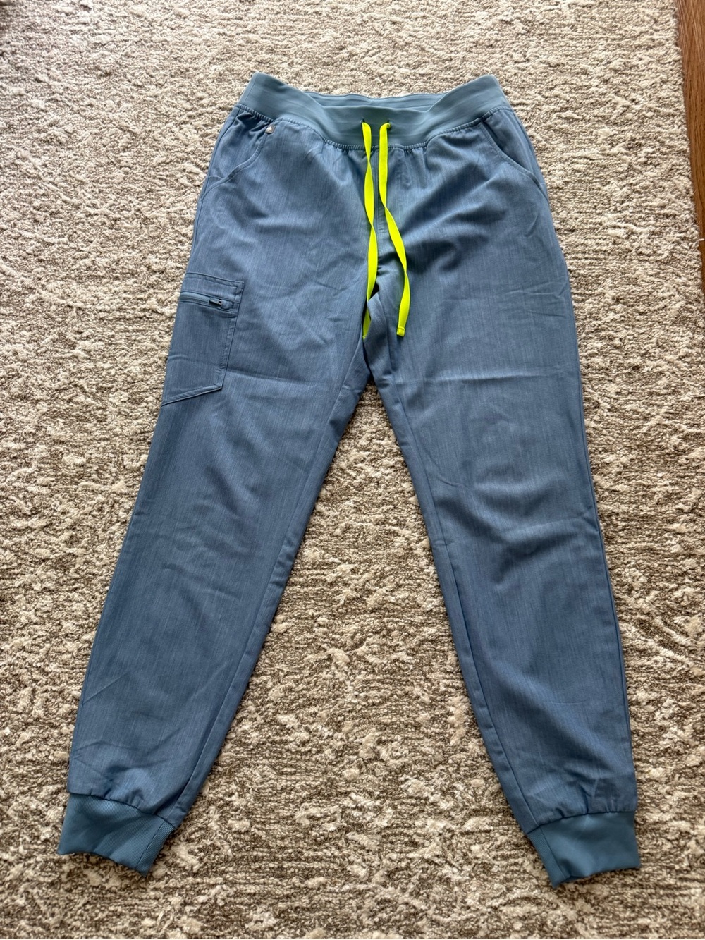 Women's Slate Blue Jogger Pants with Neon Yellow Drawstring, limited edition